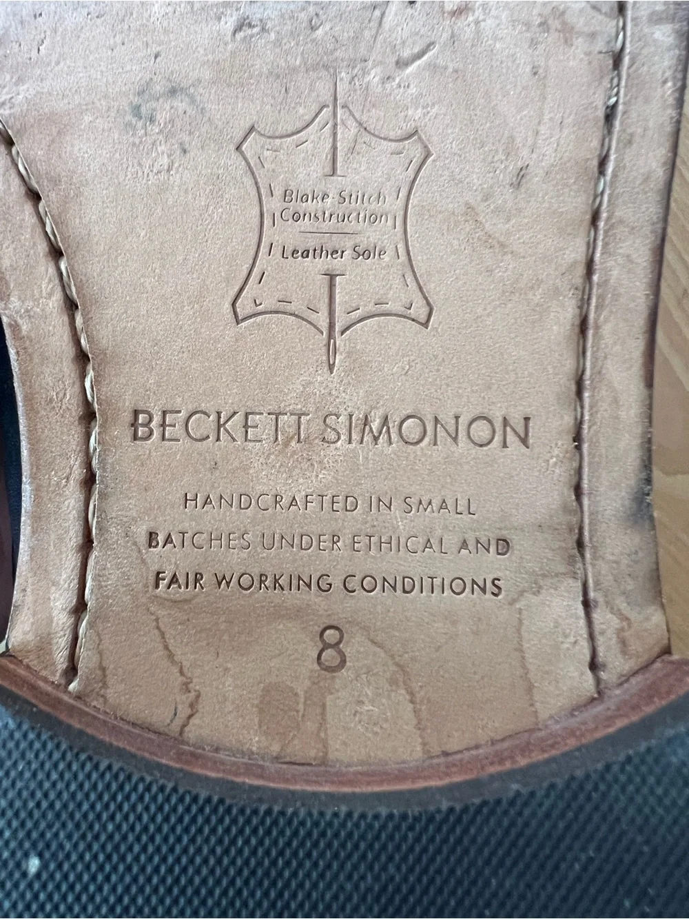 Beckett Simonon Black Leather Cap-Toe Lace-Up Boots with Brown Welt size 8